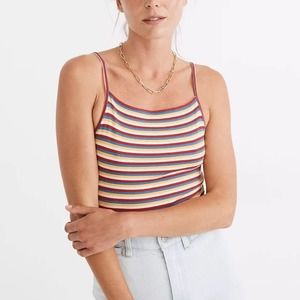 Madewell Ribbed Spaghetti-Strap Thong Bodysuit Rainbow Stripe NWT Size XXL